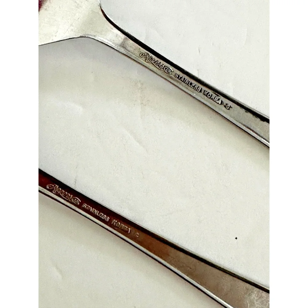 Stanley Roberts Perfect Rose Serving Slotted Spoon Meat Fork Stainless Set 2 pc
